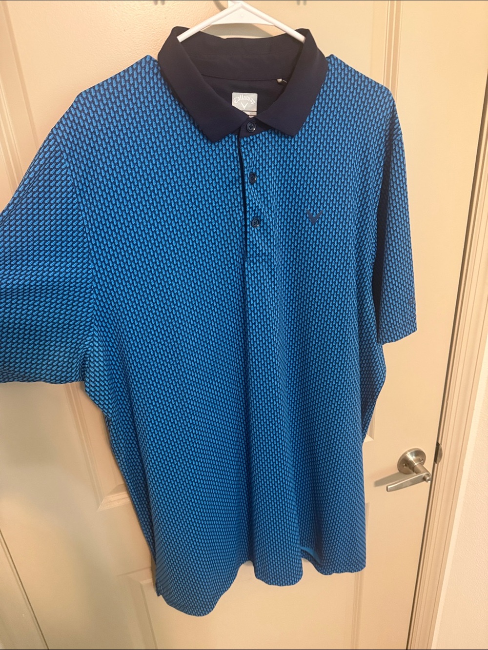Callaway Blue Textured Polo with Navy Collar